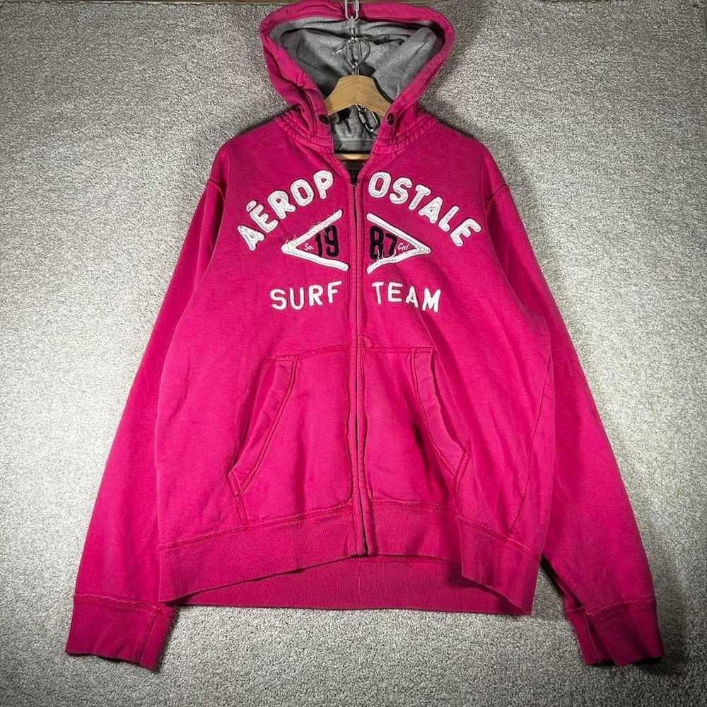 Y2K men's Aeropostale surf team pink zip up hoodie Size XL